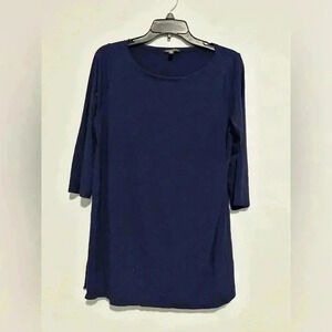 Eileen Fisher Womens Sz M 3/4 Sleeve Shirt Tunic Navy Blue Long